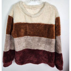 Raw Edge Women's Sz. L Stripe Fuzzy Oversized Sweater